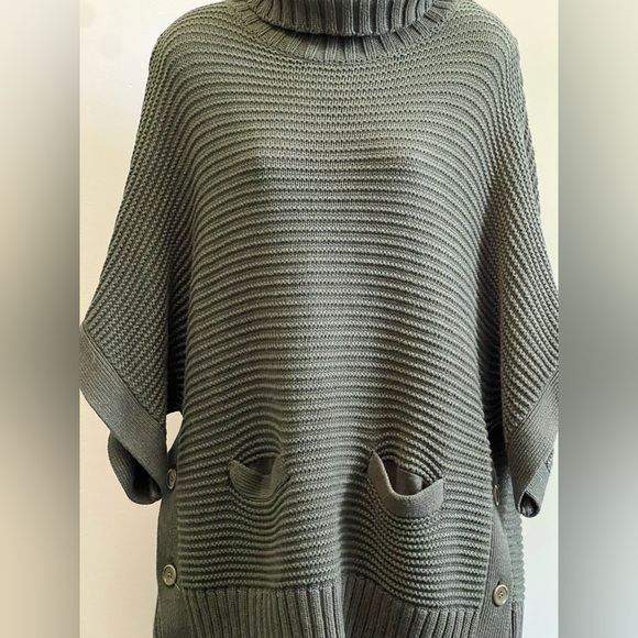J. Crew Olive Green Turtleneck Poncho Sweater - Picture 2 of 11